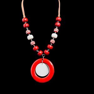 Chunky Red and White Double Sided Beaded Necklace (5379)